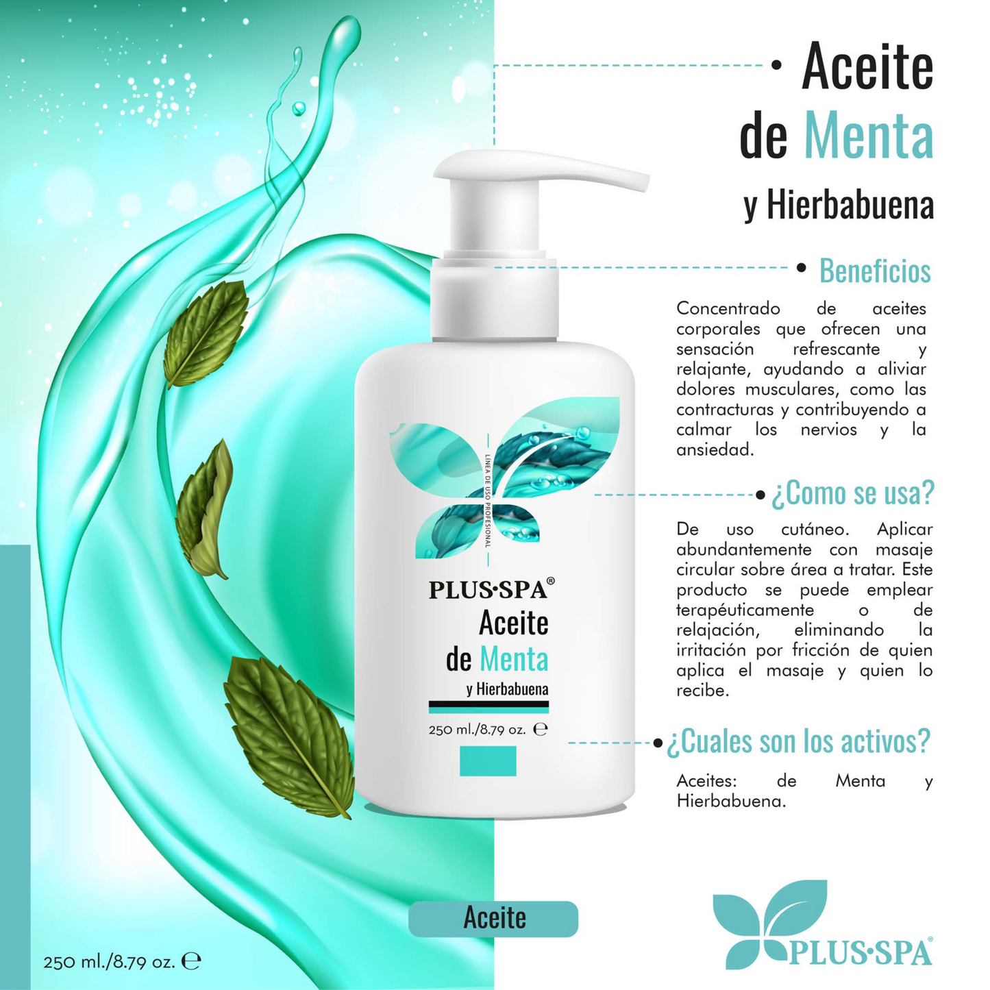 PLUS•SPA | Aceite de Menta y Hierbabuena Corporal - 250ml