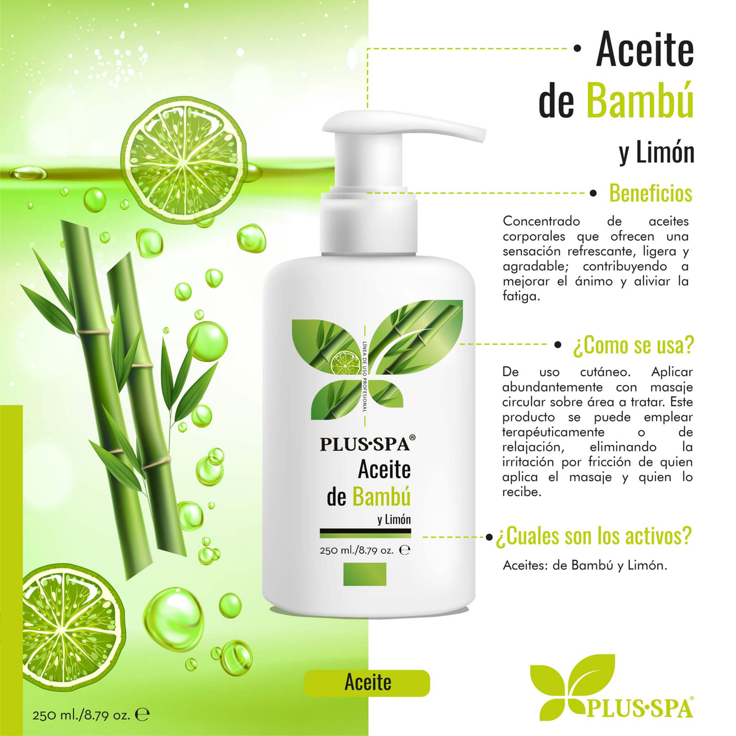 PLUS•SPA | Aceite de Bambú y Limón Corporal - 250ml