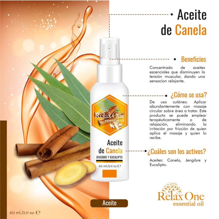 RELAX ONE | Aceite Esencial de Canela, Jengibre y Eucalipto (Uso Tópico) - 60ml