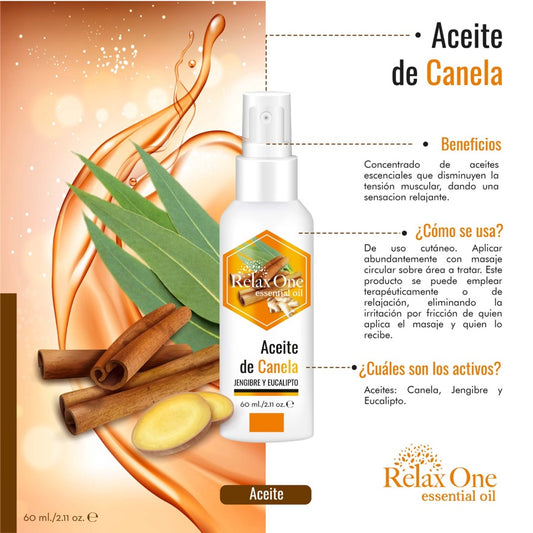 RELAX ONE | Aceite Esencial de Canela, Jengibre y Eucalipto (Uso Tópico) - 60ml
