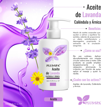 PLUS•SPA | Aceite de Lavanda, Caléndula y Árnica Corporal - 250ml