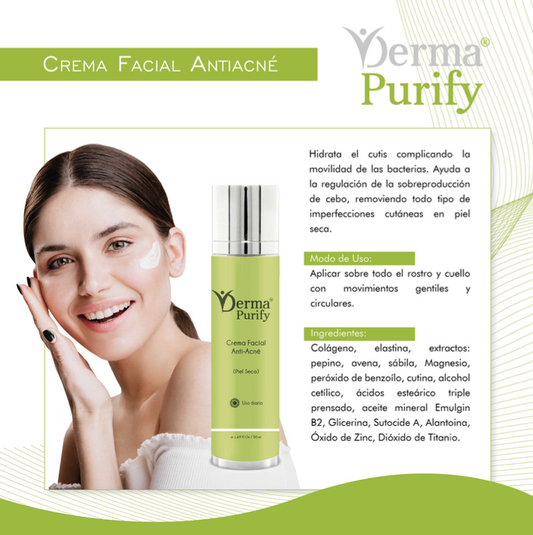 DERMA® PURIFY | Crema Facial Anti-Acné (Piel Seca Uso Diario) - 50ml