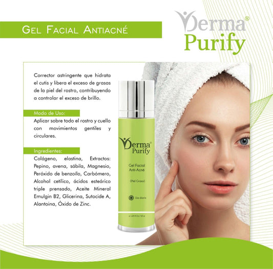 DERMA® PURIFY | Gel Facial Anti-Acné (Piel Grasa Uso Diario) - 50ml
